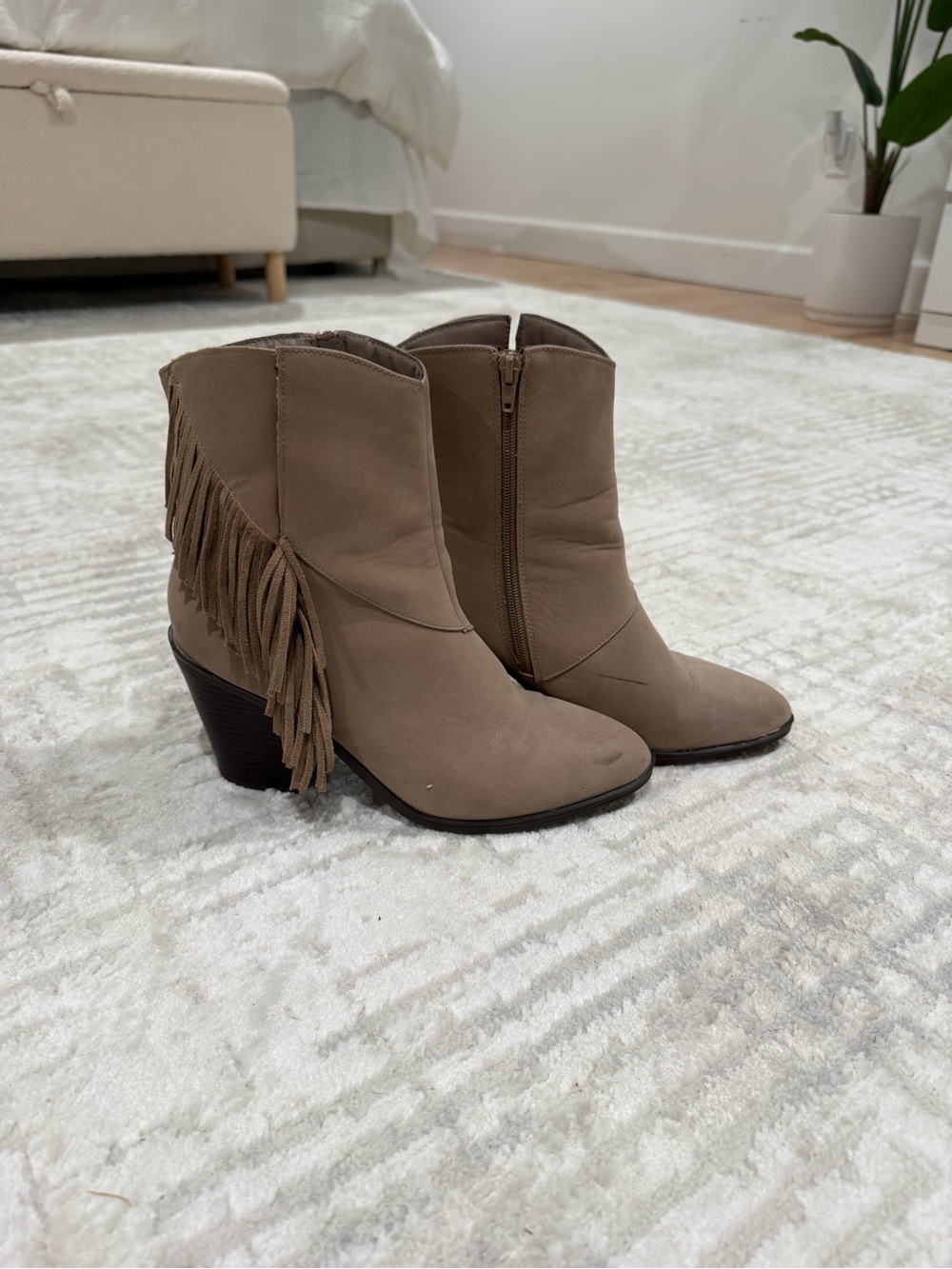 Maurices Taupe Fringe Suede Ankle Booties